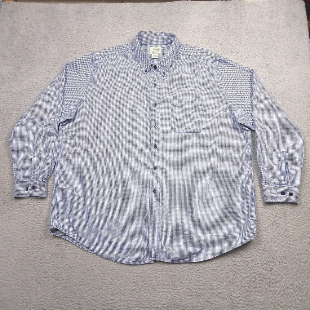 L.L.Bean Wicked Good Flannel Shirt Men XXL Traditional Fit Houndstooth Blue